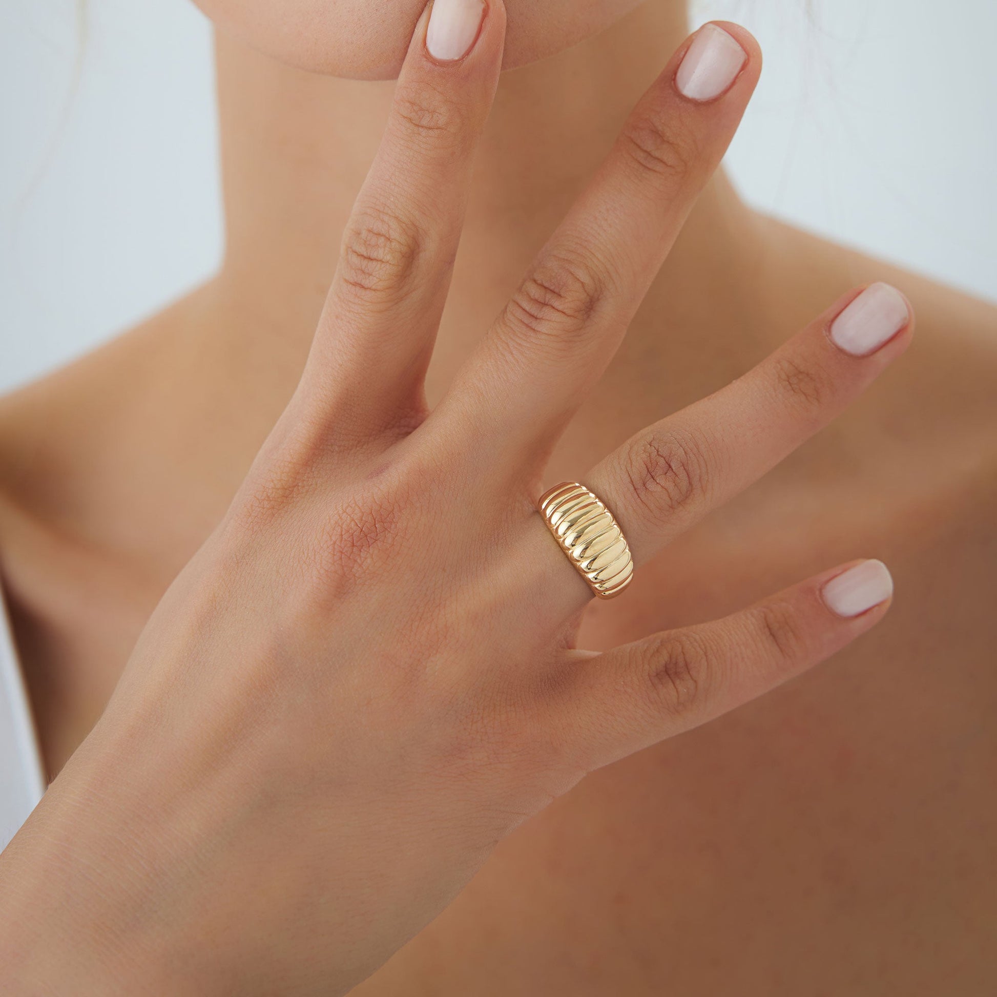 14k Gold Chunky Ribbed Statement Ring
