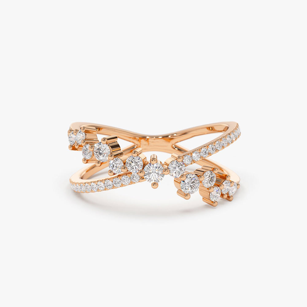 14k Gold Criss Cross Diamond Cluster Ring - Geum Jewels