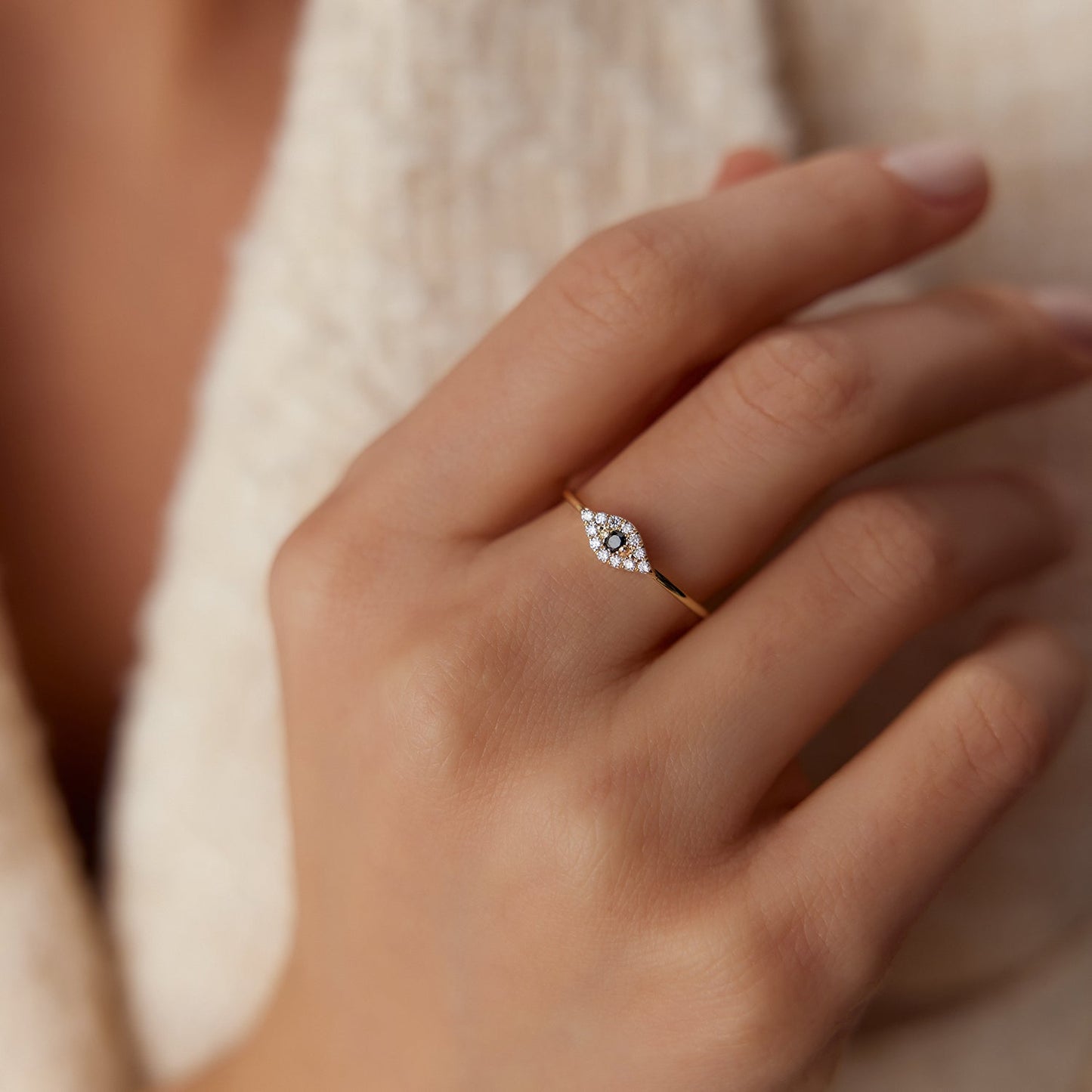 14K Gold Diamond and Sapphire Evil Eye Ring