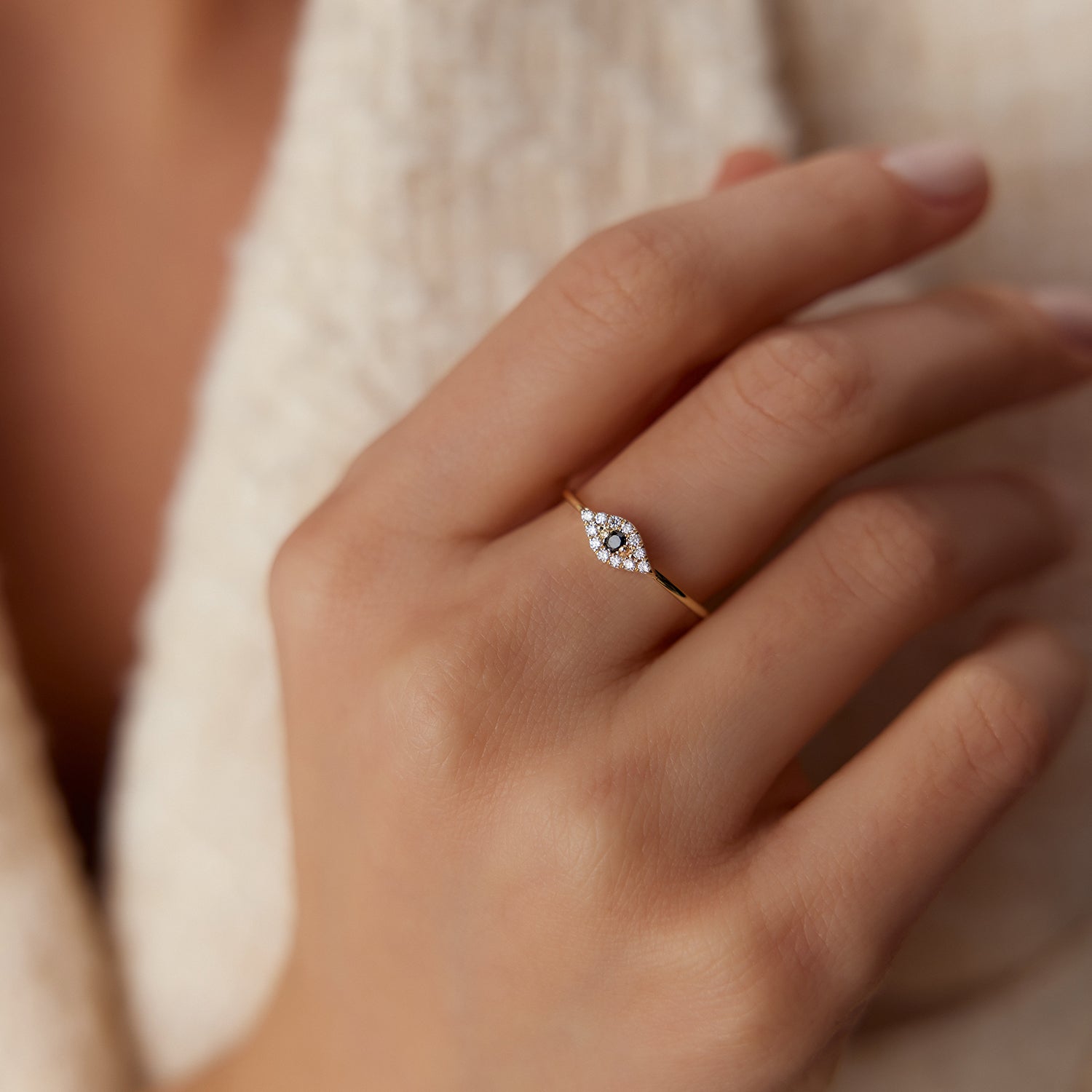 14K Gold Diamond and Sapphire Evil Eye Ring