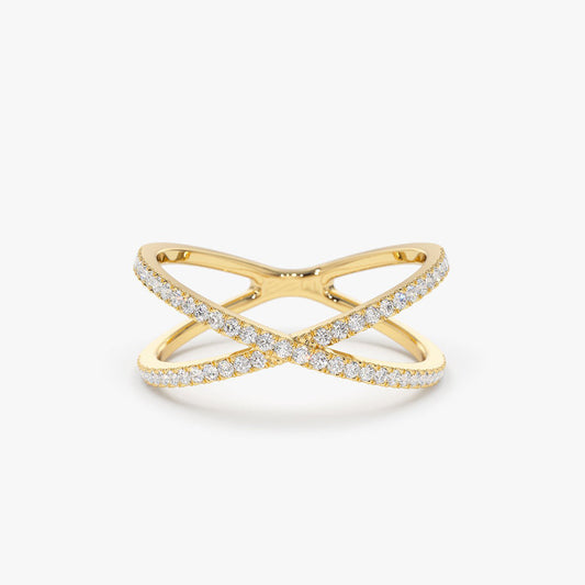 14K Gold Diamond Criss Cross Pave Ring - Geum Jewels