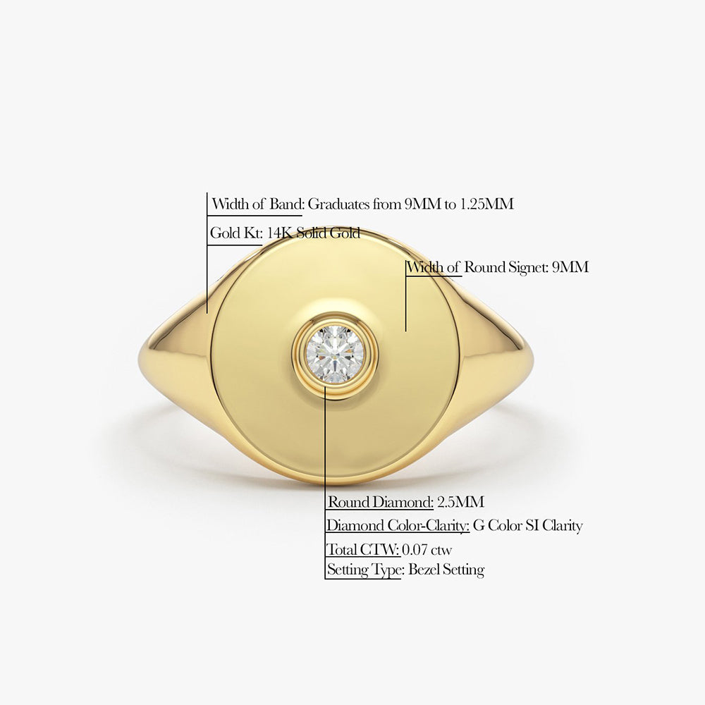14K Gold Diamond Pinky Signet Ring