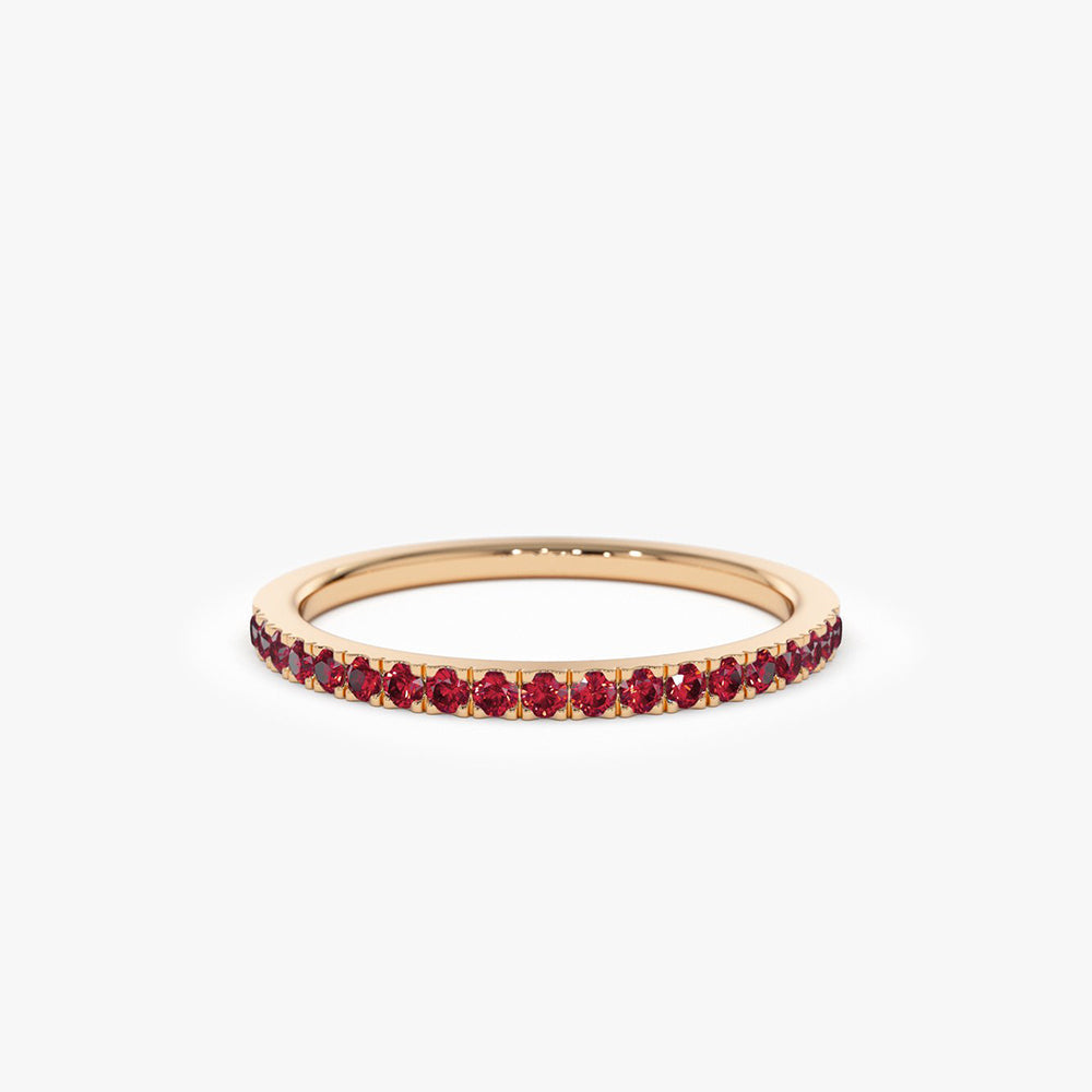 14k Gold Half Eternity Pave Ruby Ring - Geum Jewels