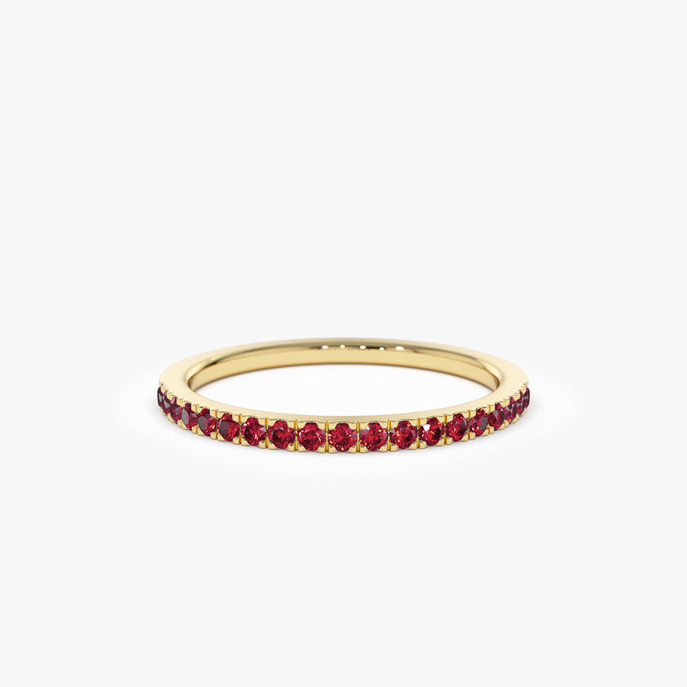 14k Gold Half Eternity Pave Ruby Ring - Geum Jewels