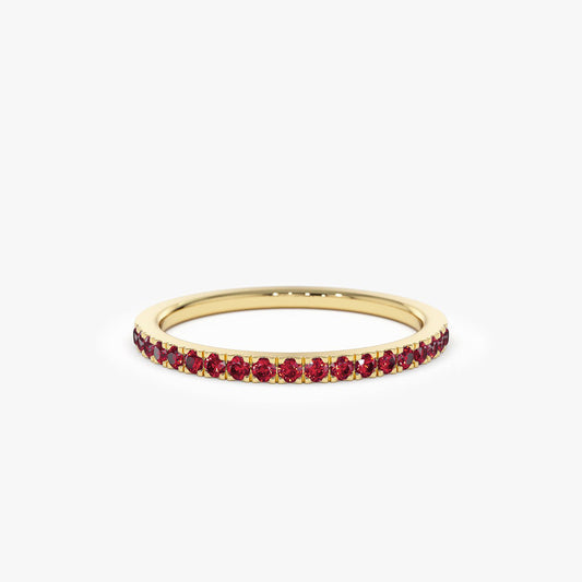 14k Gold Half Eternity Pave Ruby Ring - Geum Jewels