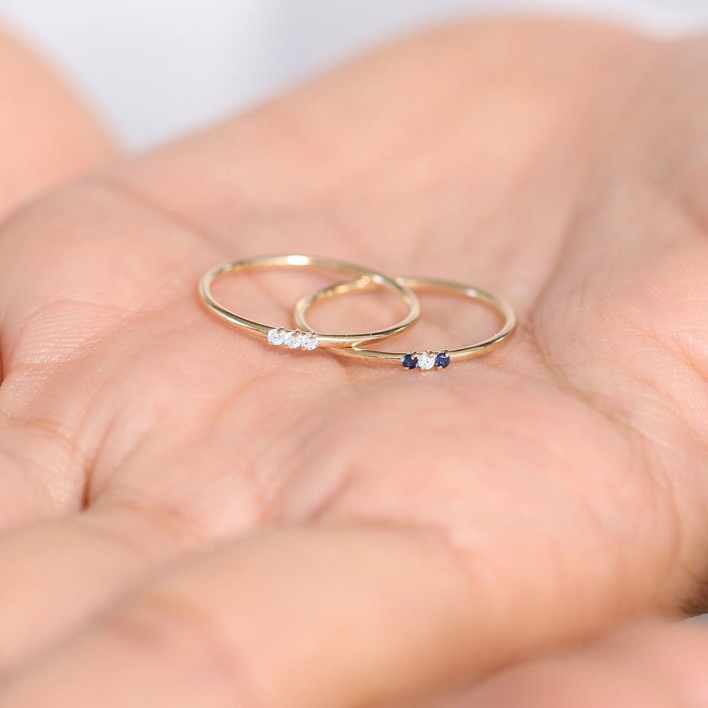 14K Gold Minimal Sapphire and Diamond Ring