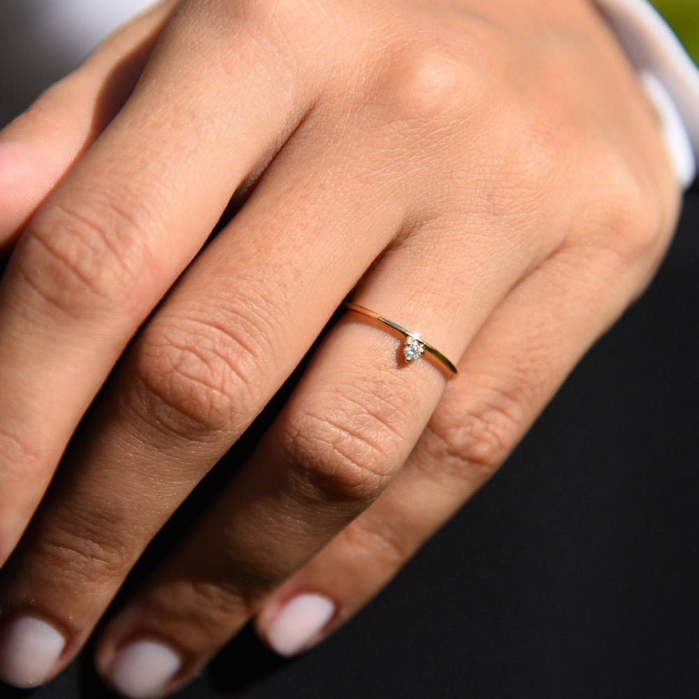 14K Gold Single Floating Diamond Ring