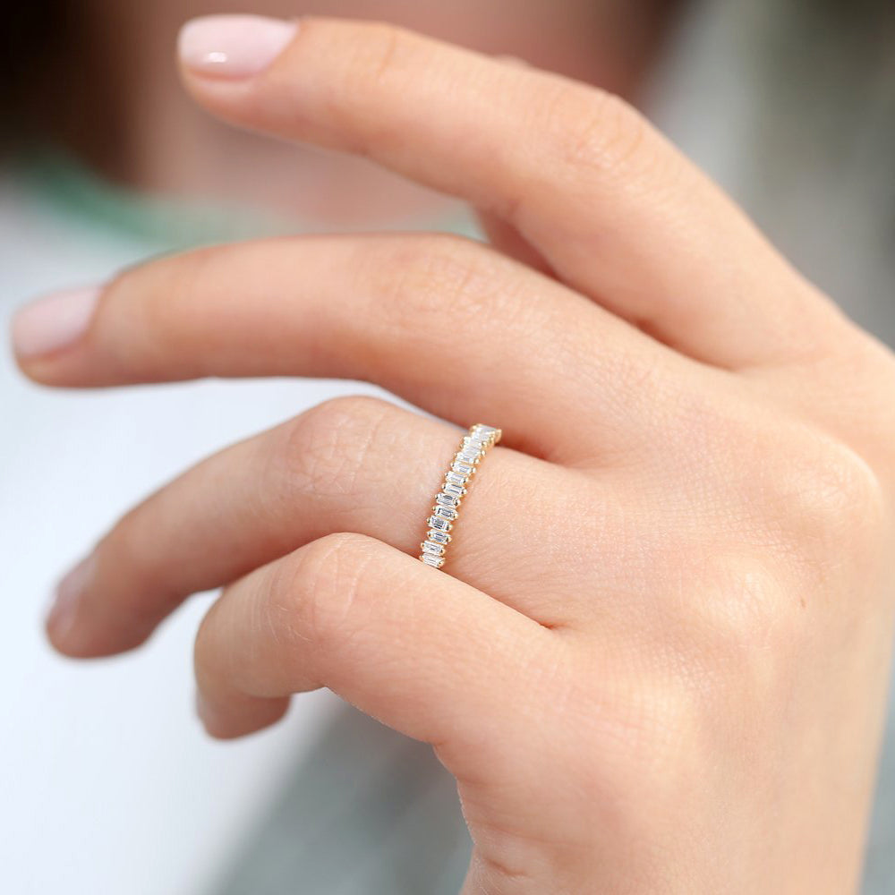 14K Gold Stackable Vertical Baguette Diamond Ring