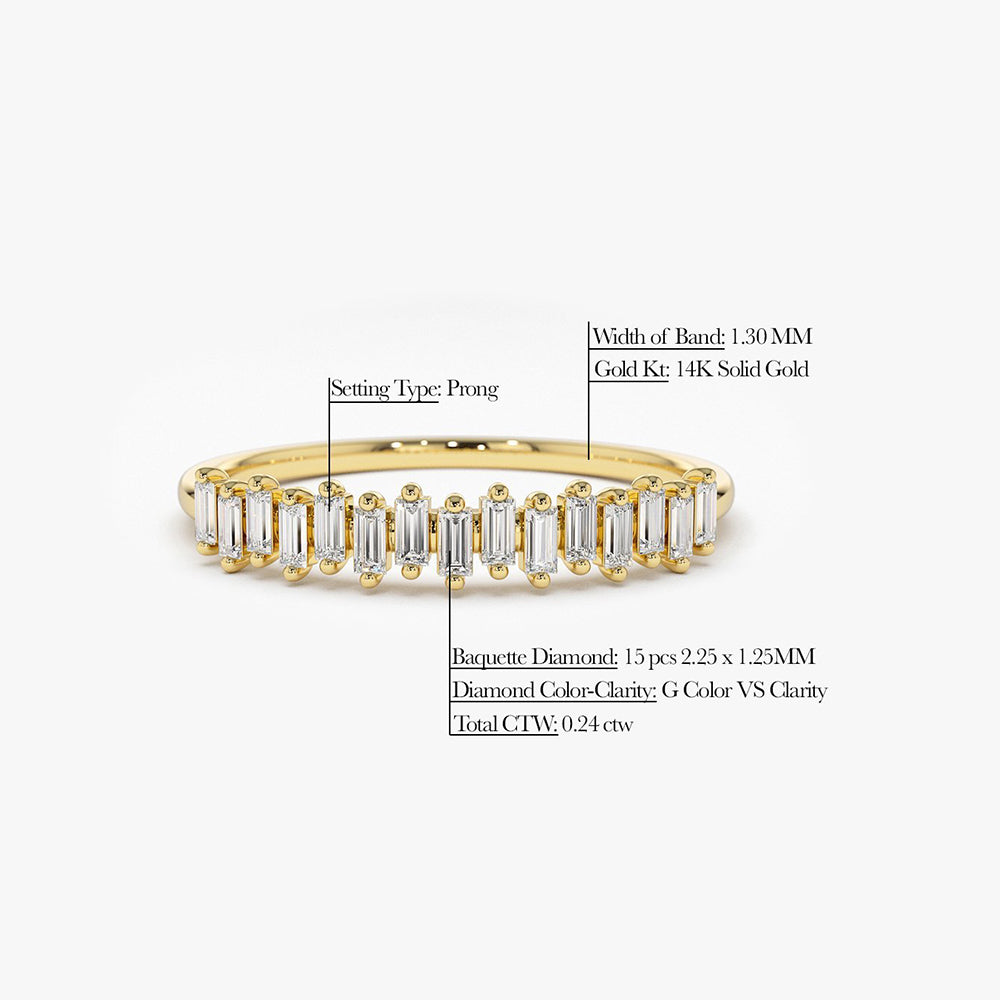 14K Gold Stackable Vertical Baguette Diamond Ring