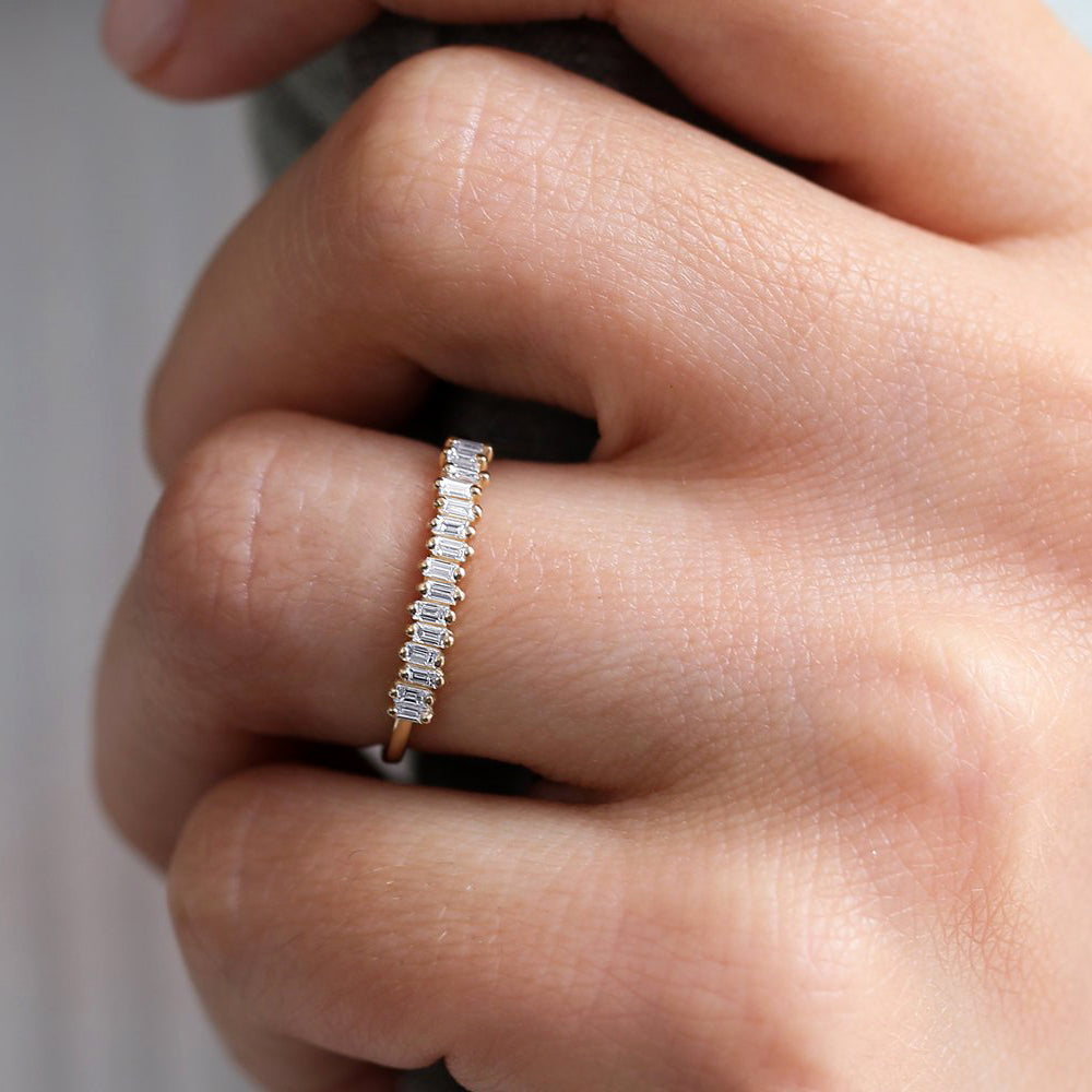 14K Gold Stackable Vertical Baguette Diamond Ring