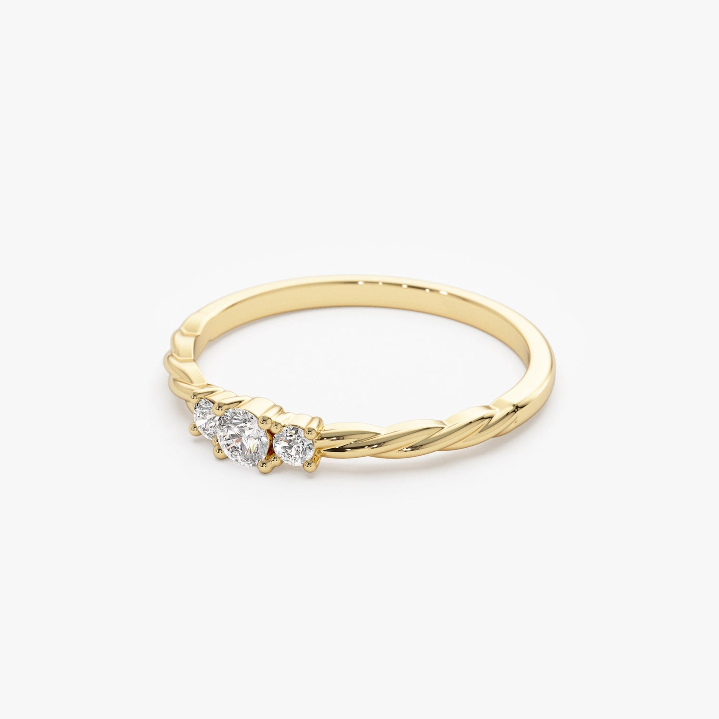 14k Gold Three Stone Dainty Diamond Twisted Ring - Geum Jewels