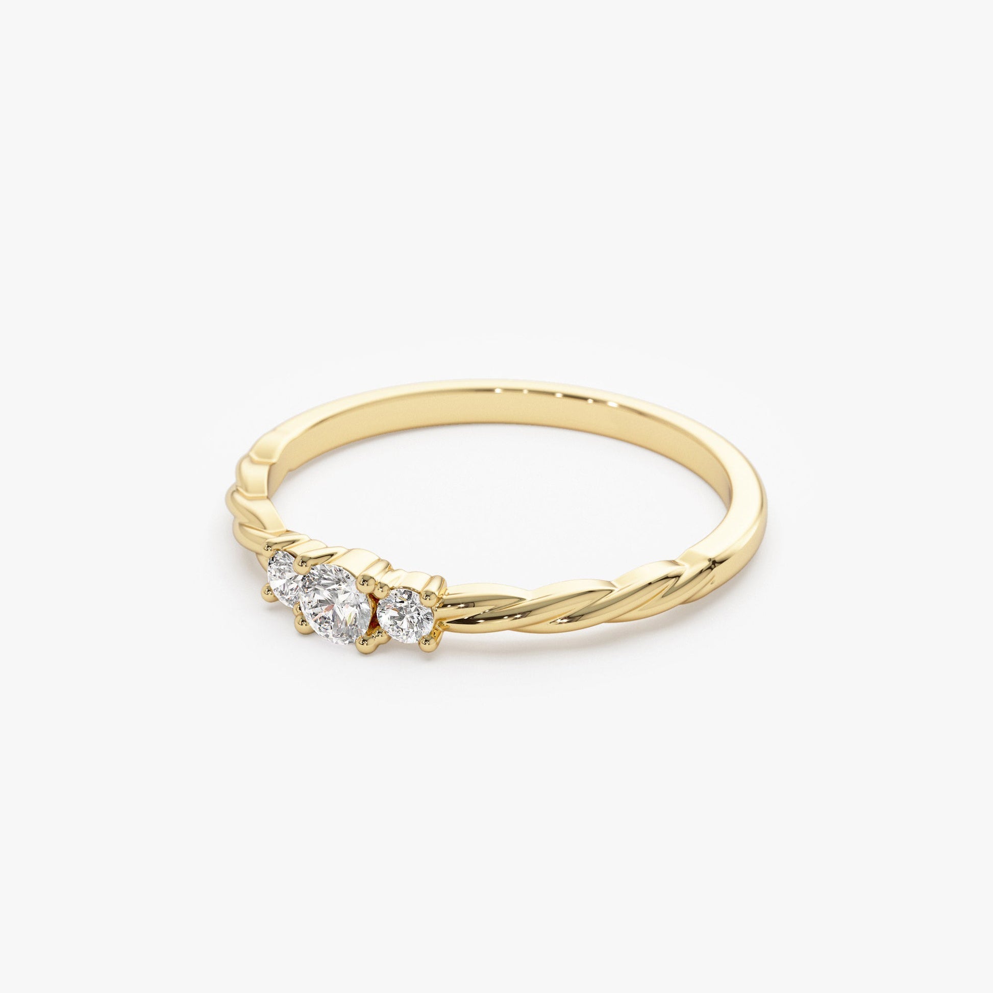 14k Gold Three Stone Dainty Diamond Twisted Ring - Geum Jewels