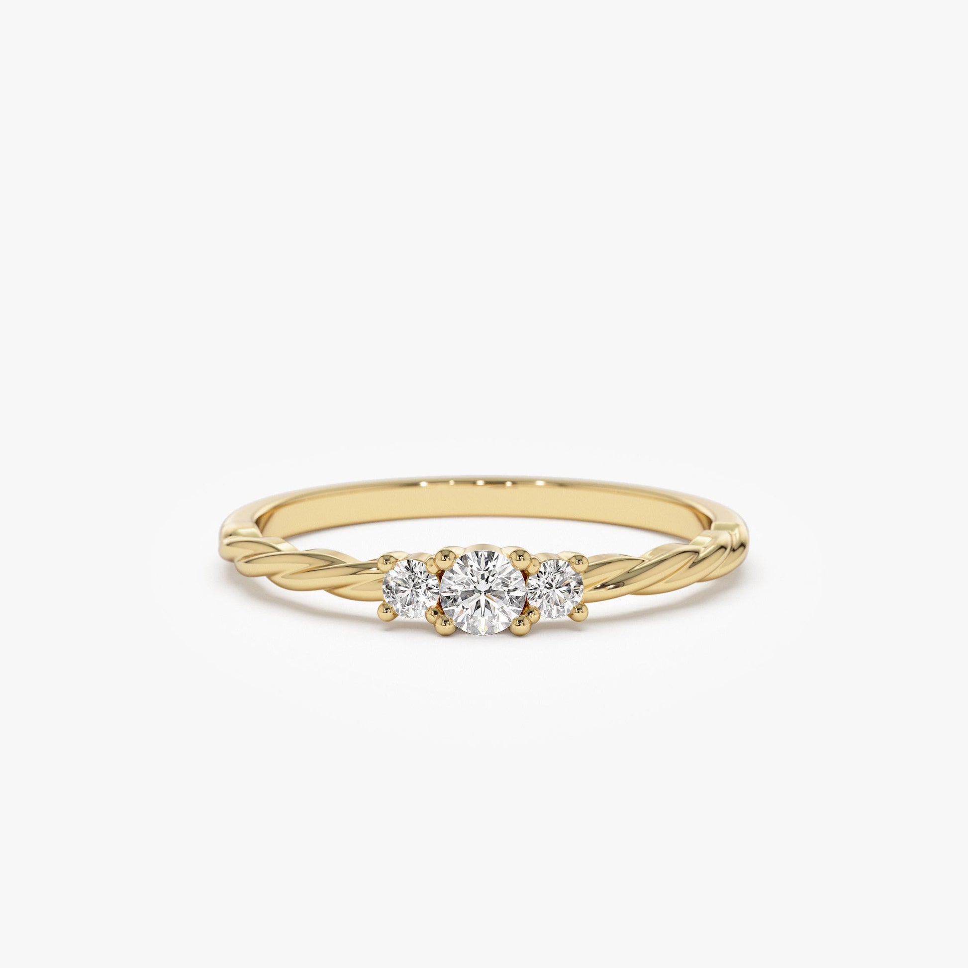 14k Gold Three Stone Dainty Diamond Twisted Ring - Geum Jewels