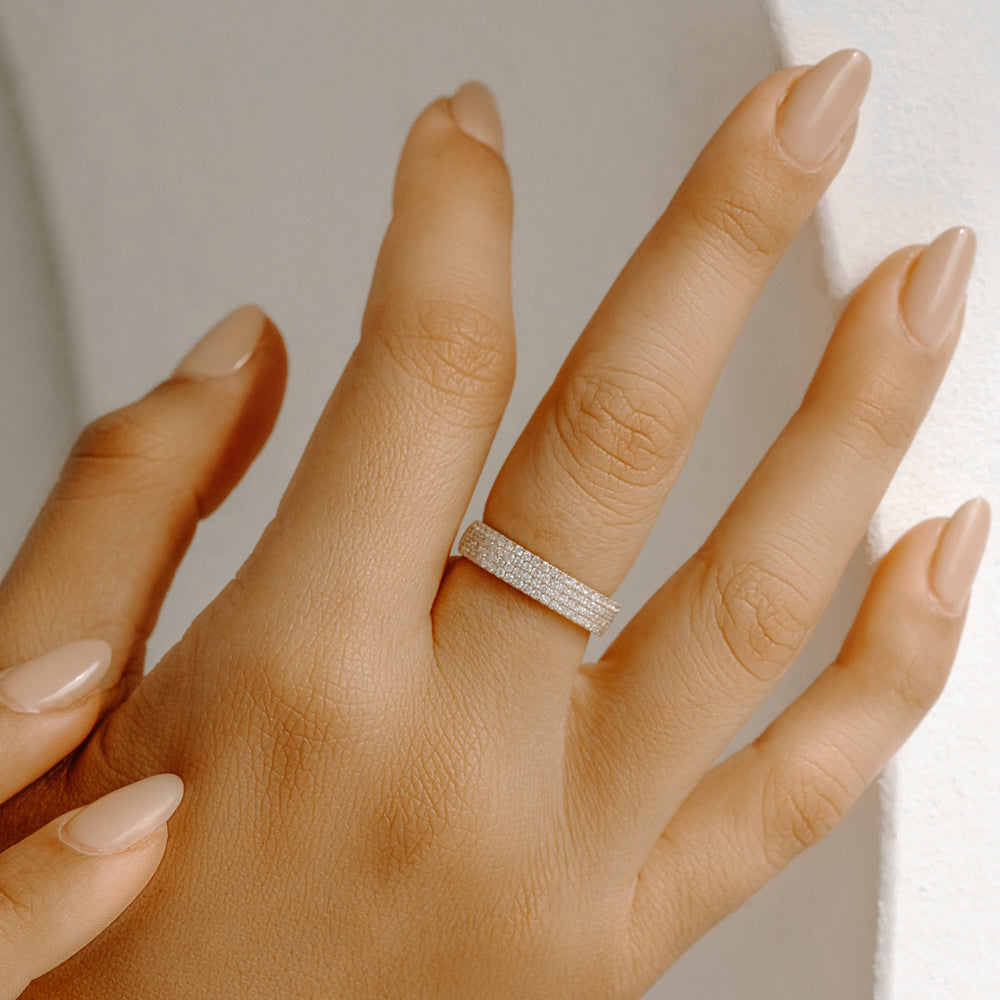 14k Half Eternity 4 Row Micro Pave Wedding Band