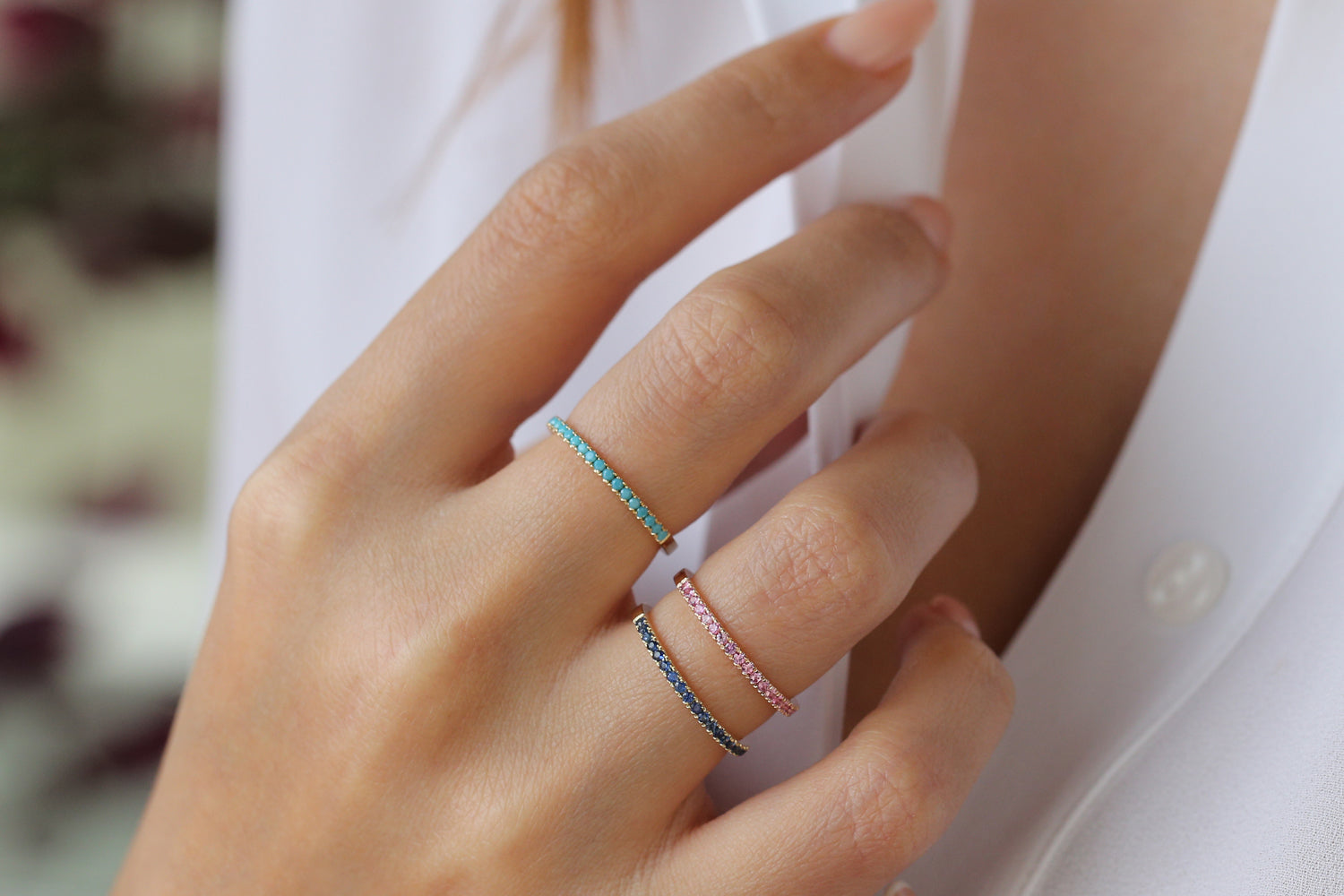14k Half Eternity Pink Sapphire Ring