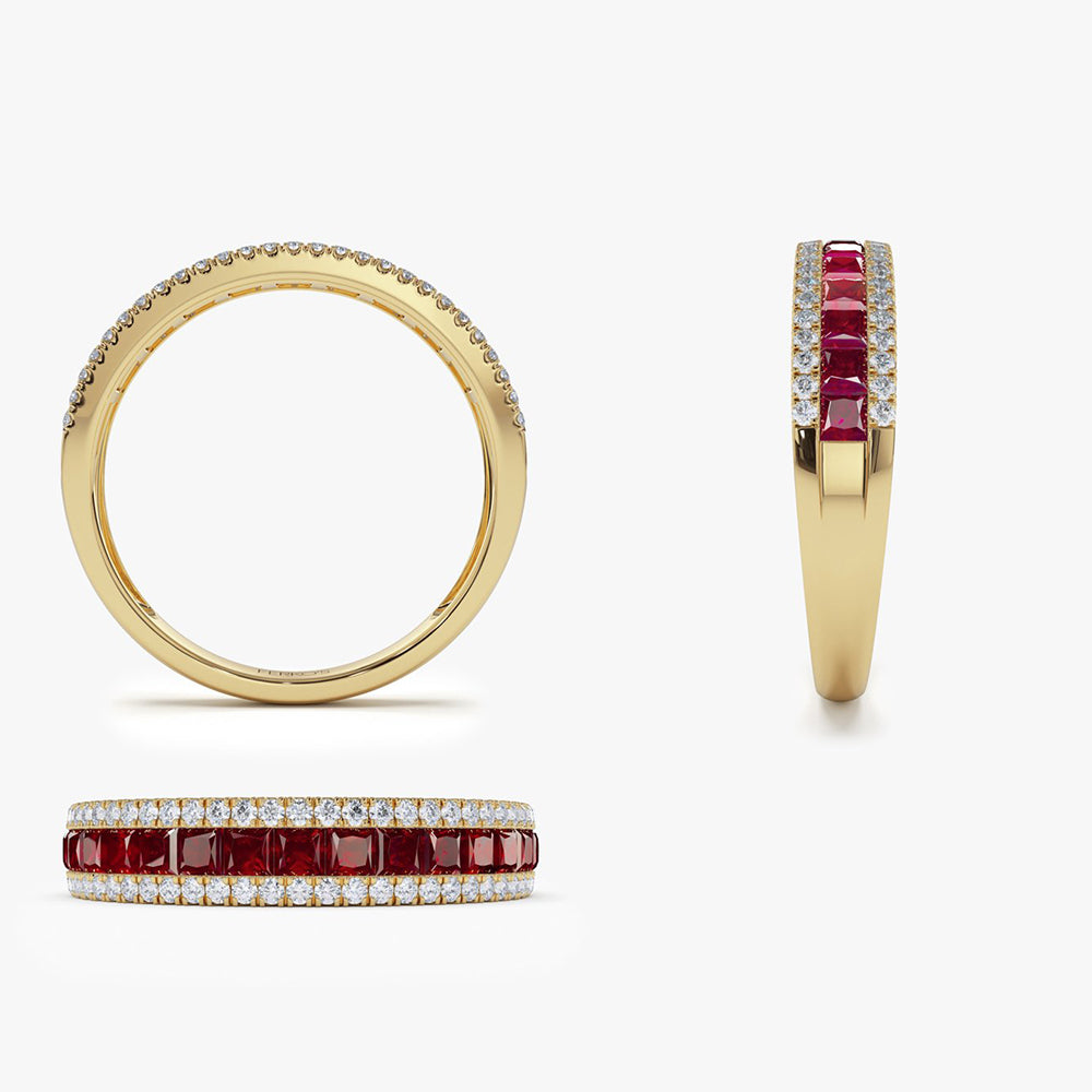 14k Half Eternity Square Ruby Anniversary Ring