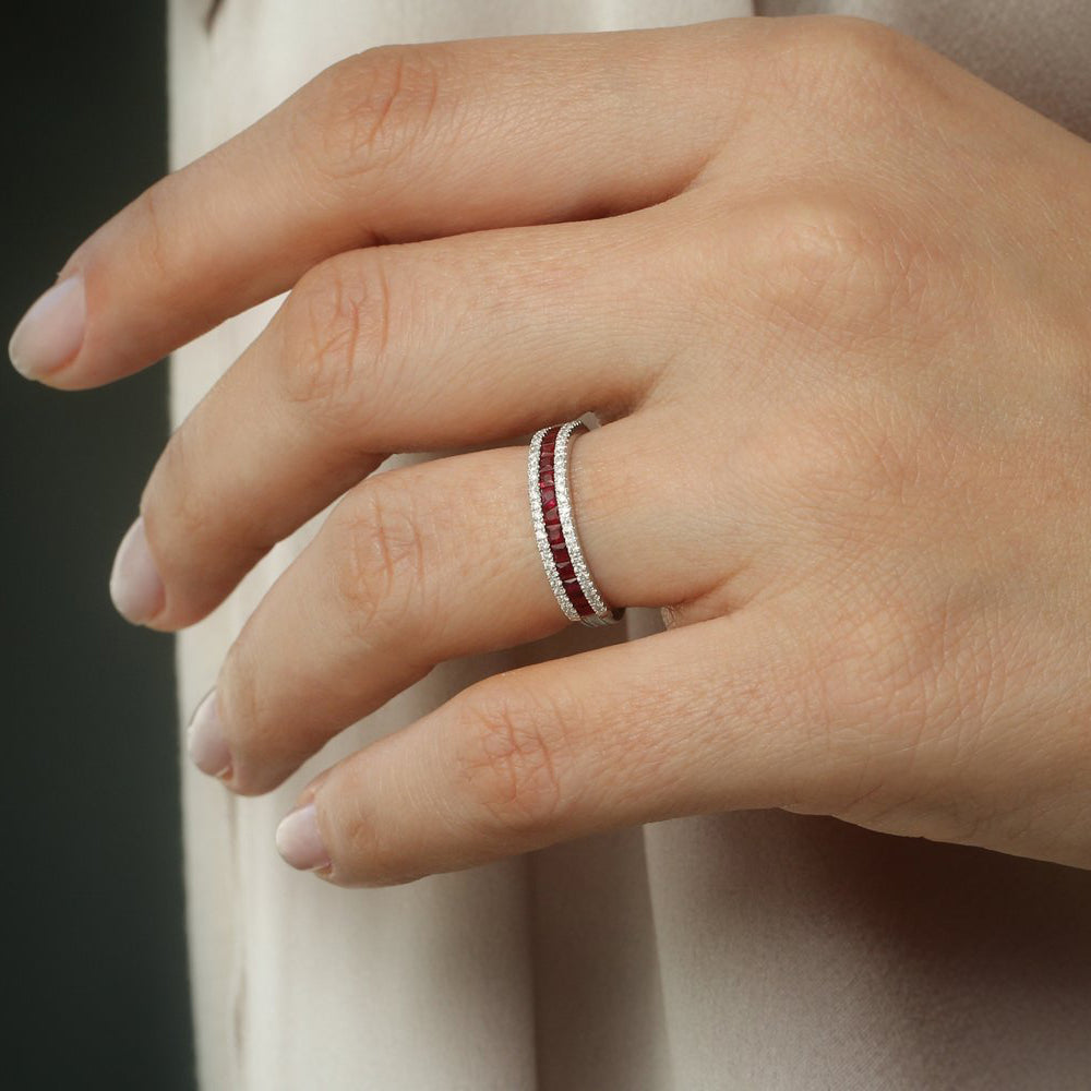 14k Half Eternity Square Ruby Anniversary Ring