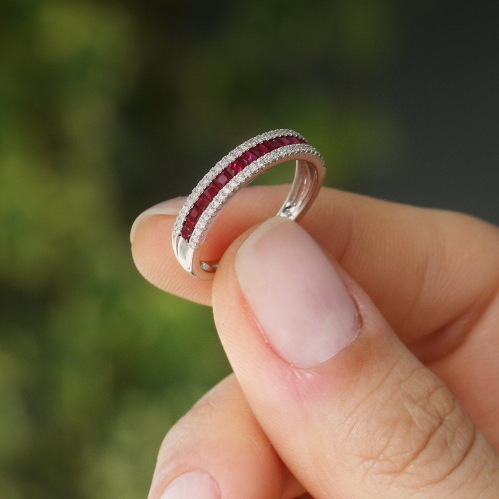 14k Half Eternity Square Ruby Anniversary Ring