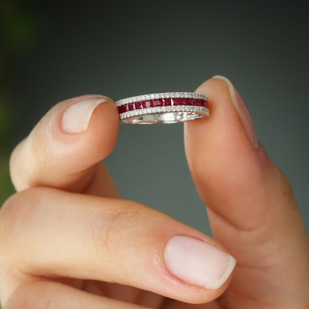 14k Half Eternity Square Ruby Anniversary Ring