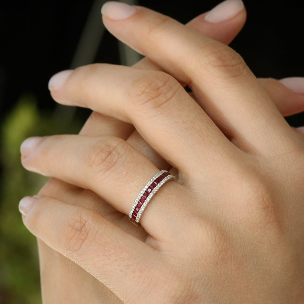 14k Half Eternity Square Ruby Anniversary Ring