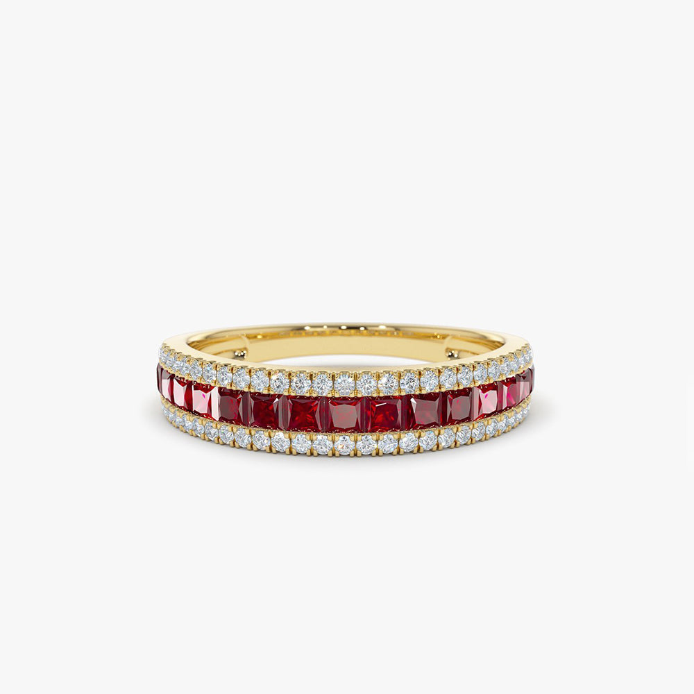 14k Half Eternity Square Ruby Anniversary Ring - Geum Jewels
