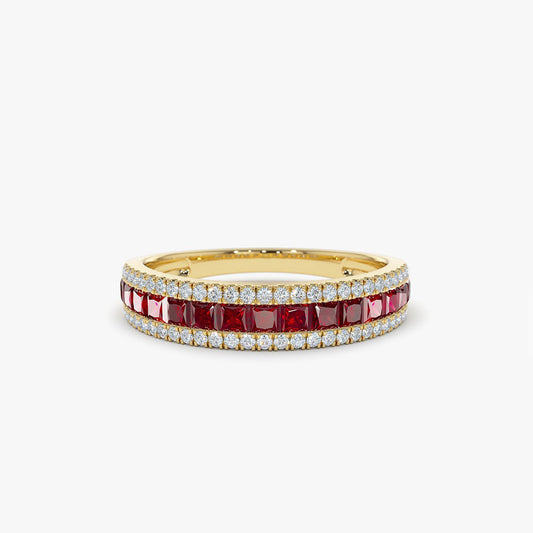 14k Half Eternity Square Ruby Anniversary Ring - Geum Jewels