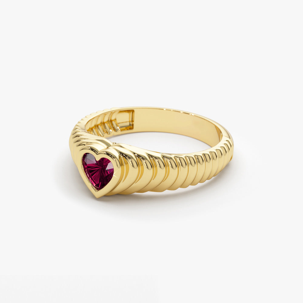 14k Heart Shape Ruby Beveled Ring - Geum Jewels