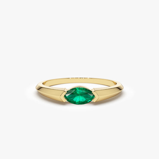 14K Horizontal Marquise Shape Natural Emerald Ring - Geum Jewels