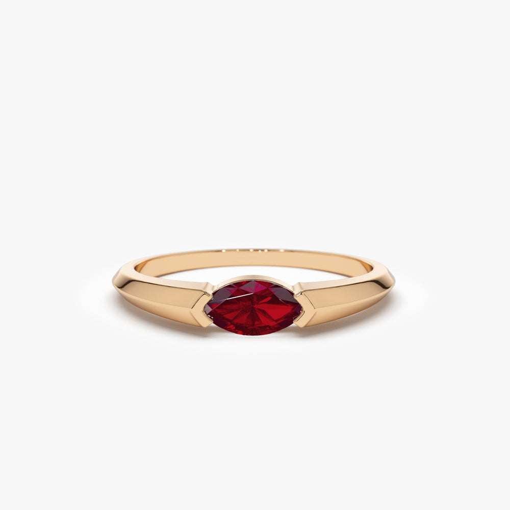 14K Horizontal Marquise Shape Natural Ruby Ring - Geum Jewels