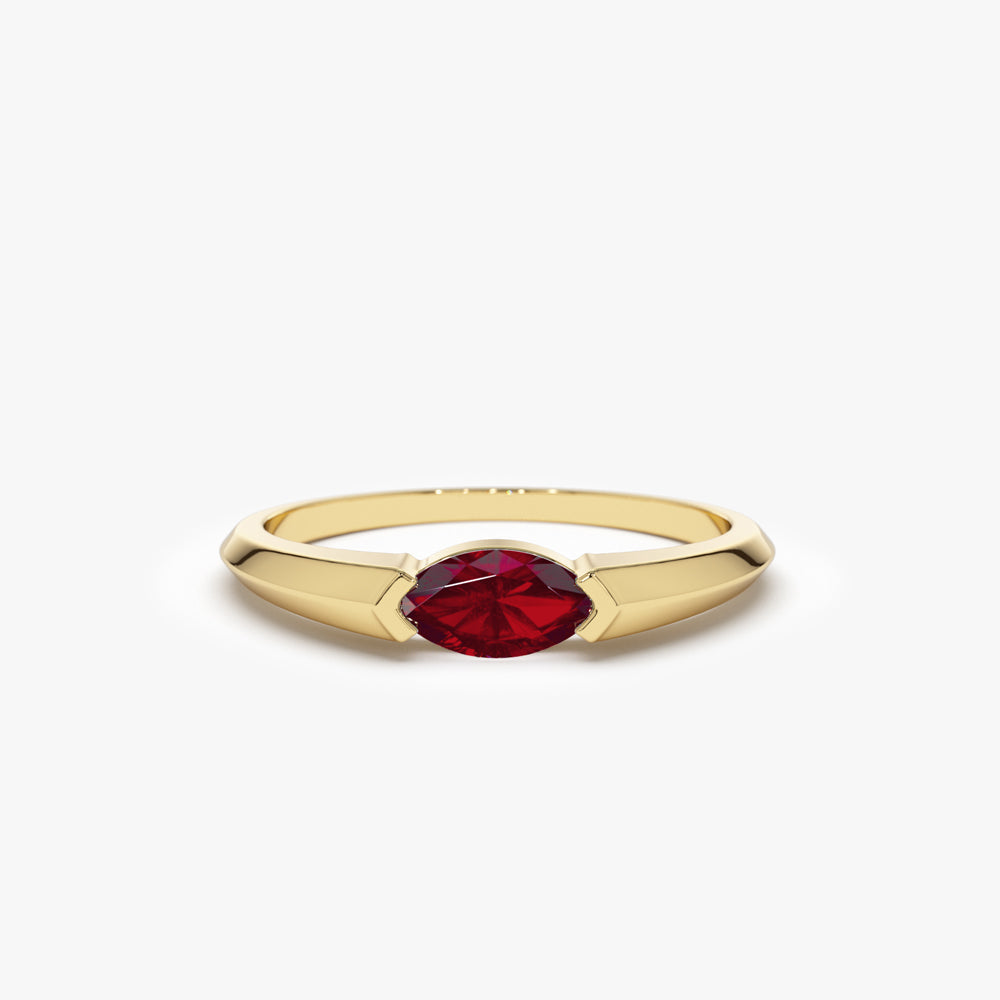14K Horizontal Marquise Shape Natural Ruby Ring - Geum Jewels