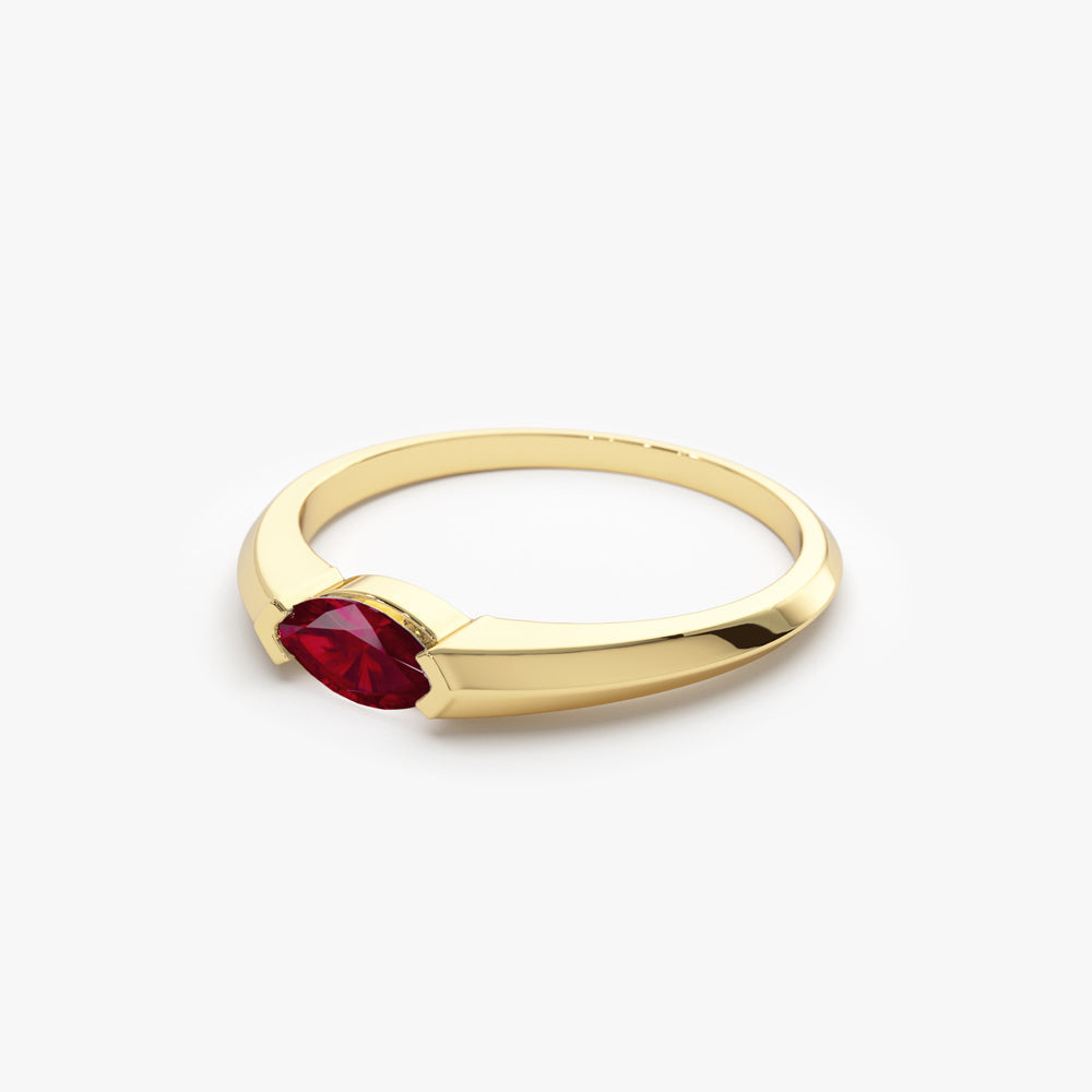 14K Horizontal Marquise Shape Natural Ruby Ring - Geum Jewels