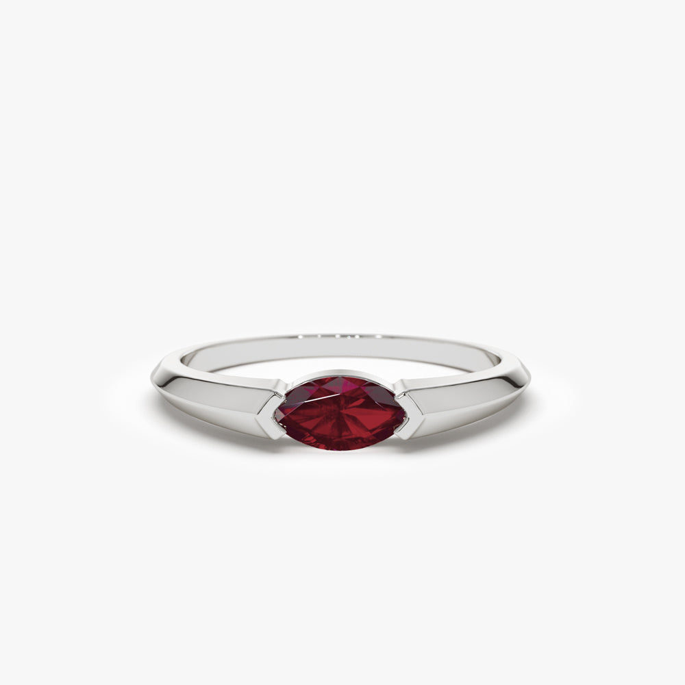 14K Horizontal Marquise Shape Natural Ruby Ring - Geum Jewels