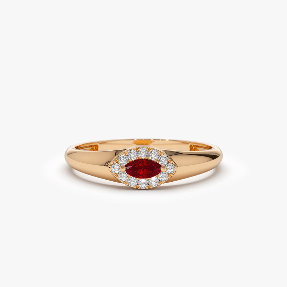 14k Marquise Ruby Ring in Halo Setting - Geum Jewels