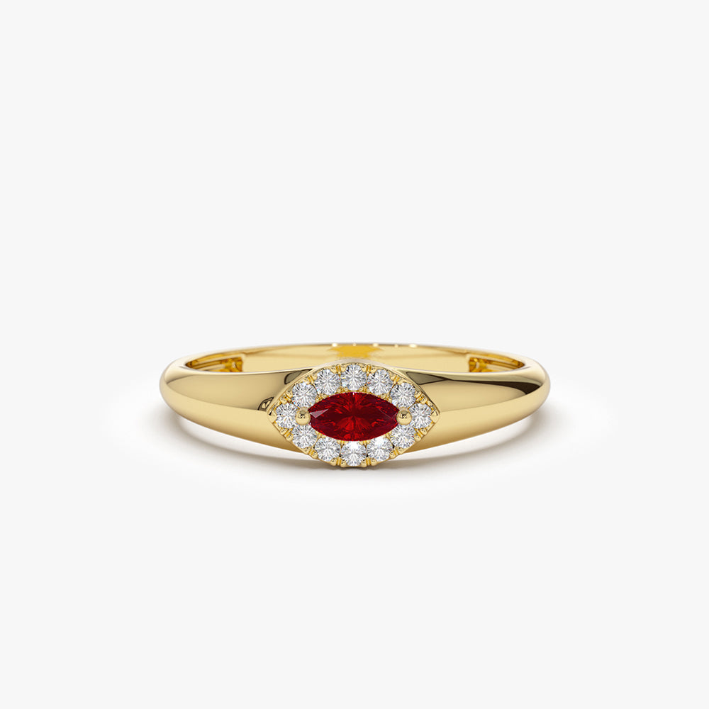 14k Marquise Ruby Ring in Halo Setting - Geum Jewels