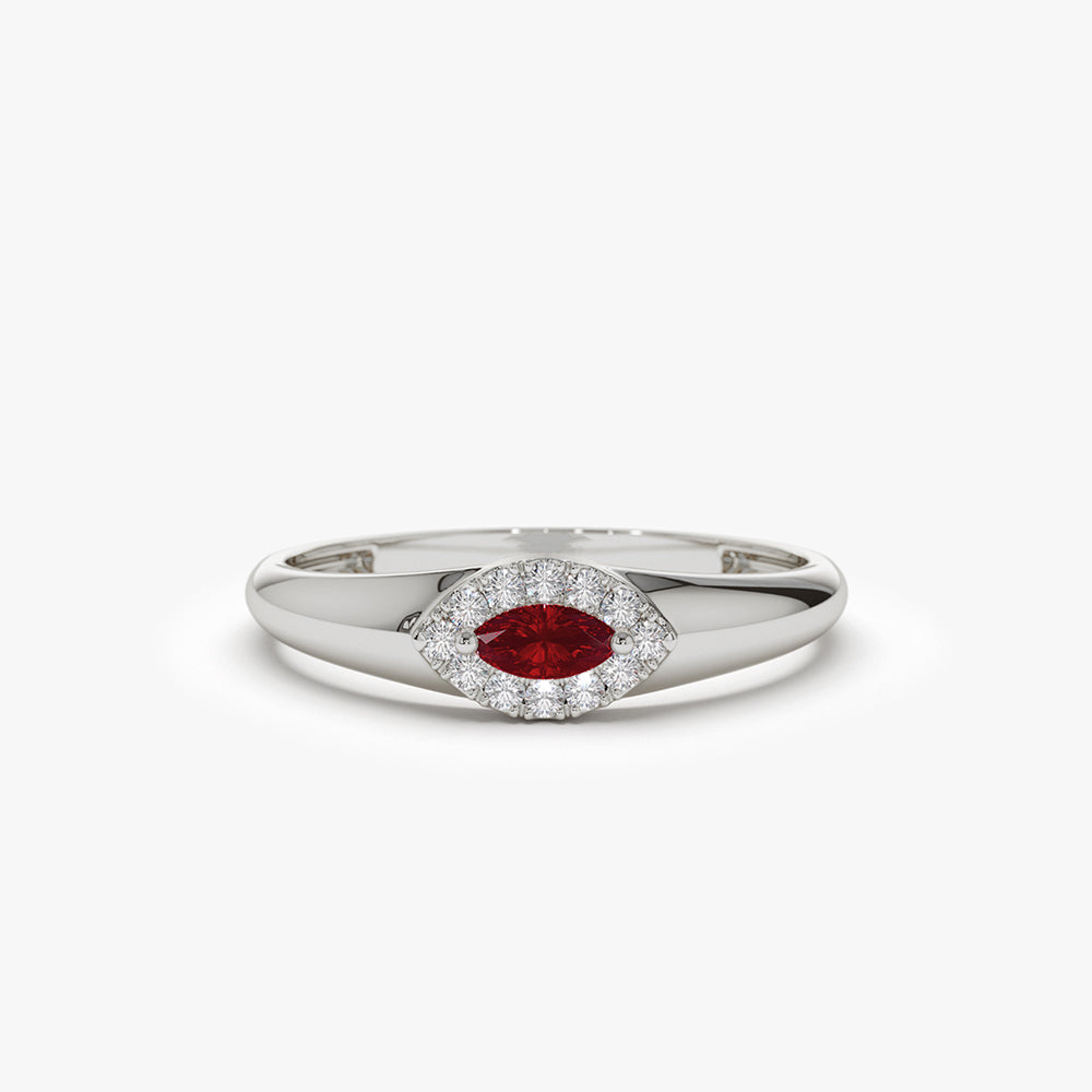 14k Marquise Ruby Ring in Halo Setting - Geum Jewels