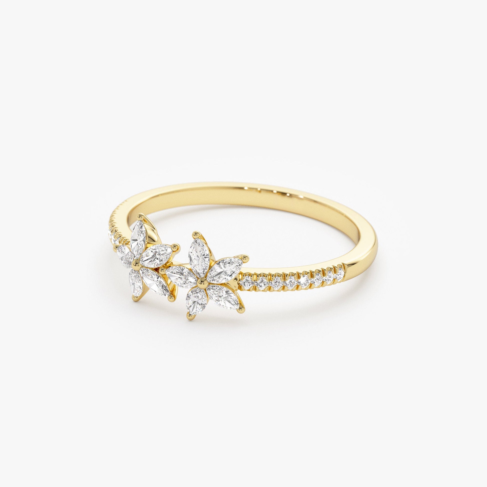 14k Marquise Shaped Diamond Flower Design Statement Ring - Geum Jewels