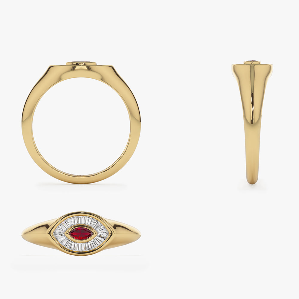 14k Marquise Shaped Ruby and Baguette Diamond Ring