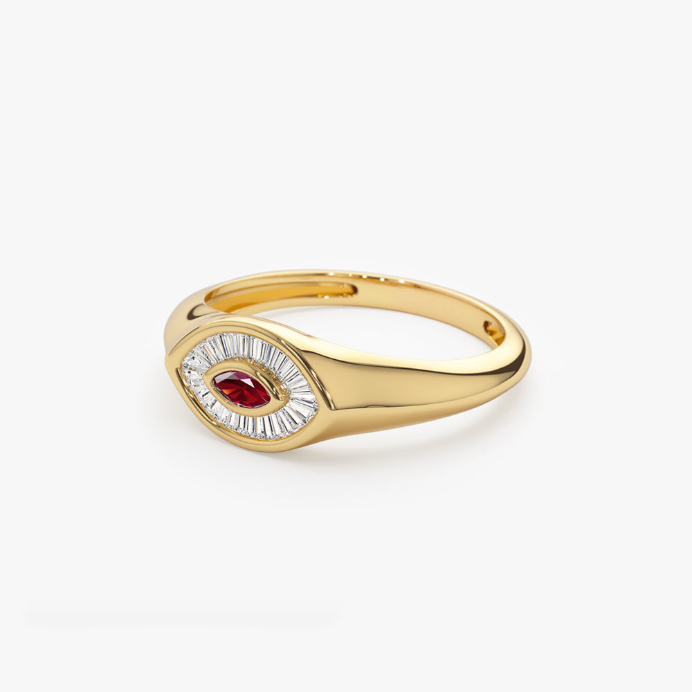 14k Marquise Shaped Ruby and Baguette Diamond Ring - Geum Jewels