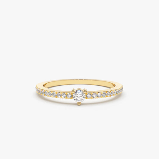 14k Minimalist Pave Diamond Stacking Ring - Geum Jewels