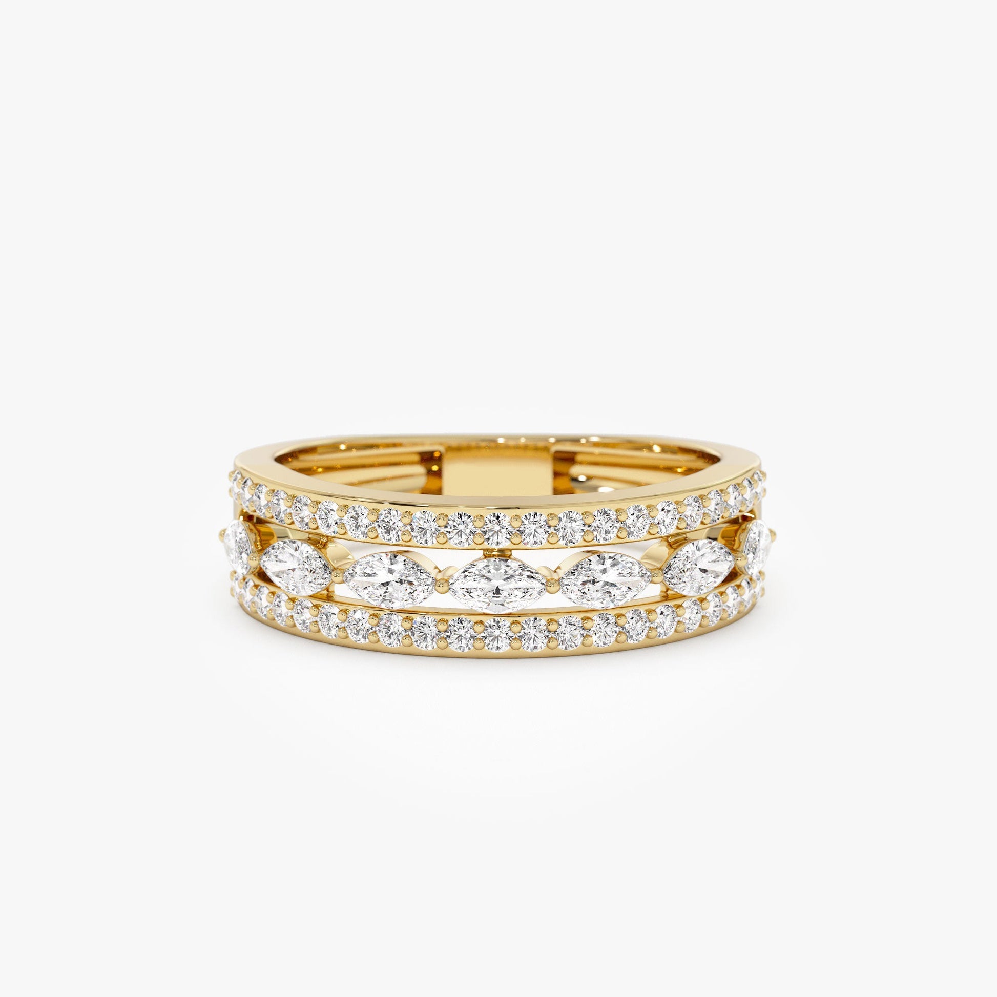 14K Multi-Band Marquise and Round Diamond Ring - Geum Jewels