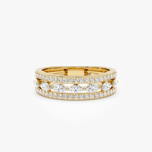 14K Multi-Band Marquise and Round Diamond Ring - Geum Jewels