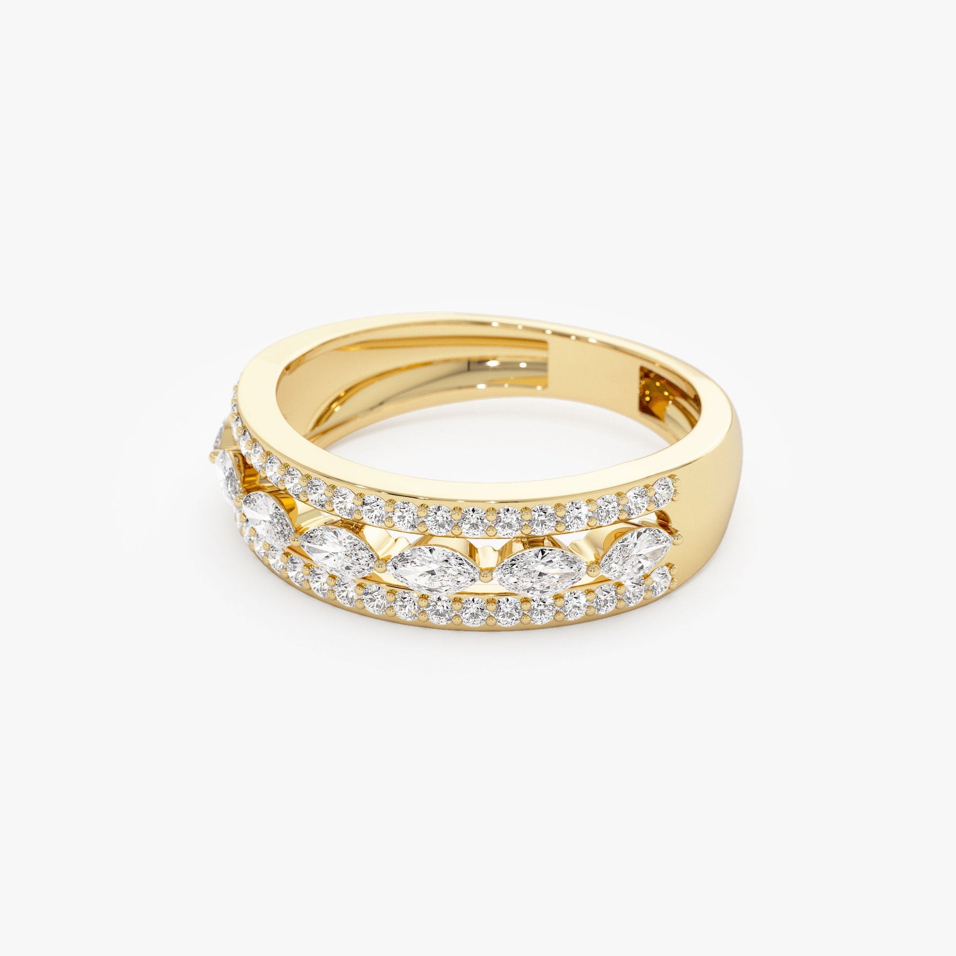 14K Multi-Band Marquise and Round Diamond Ring - Geum Jewels