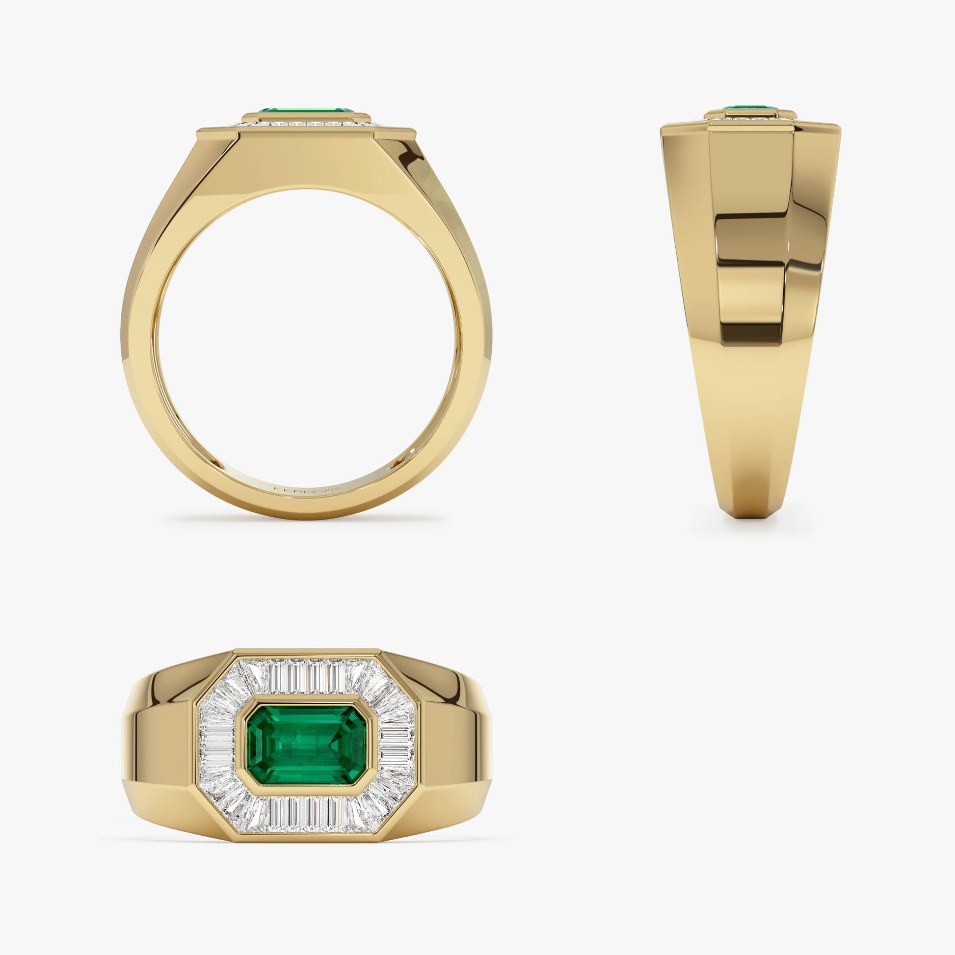 14k Octagon Shape Baguette Diamond Emerald Ring