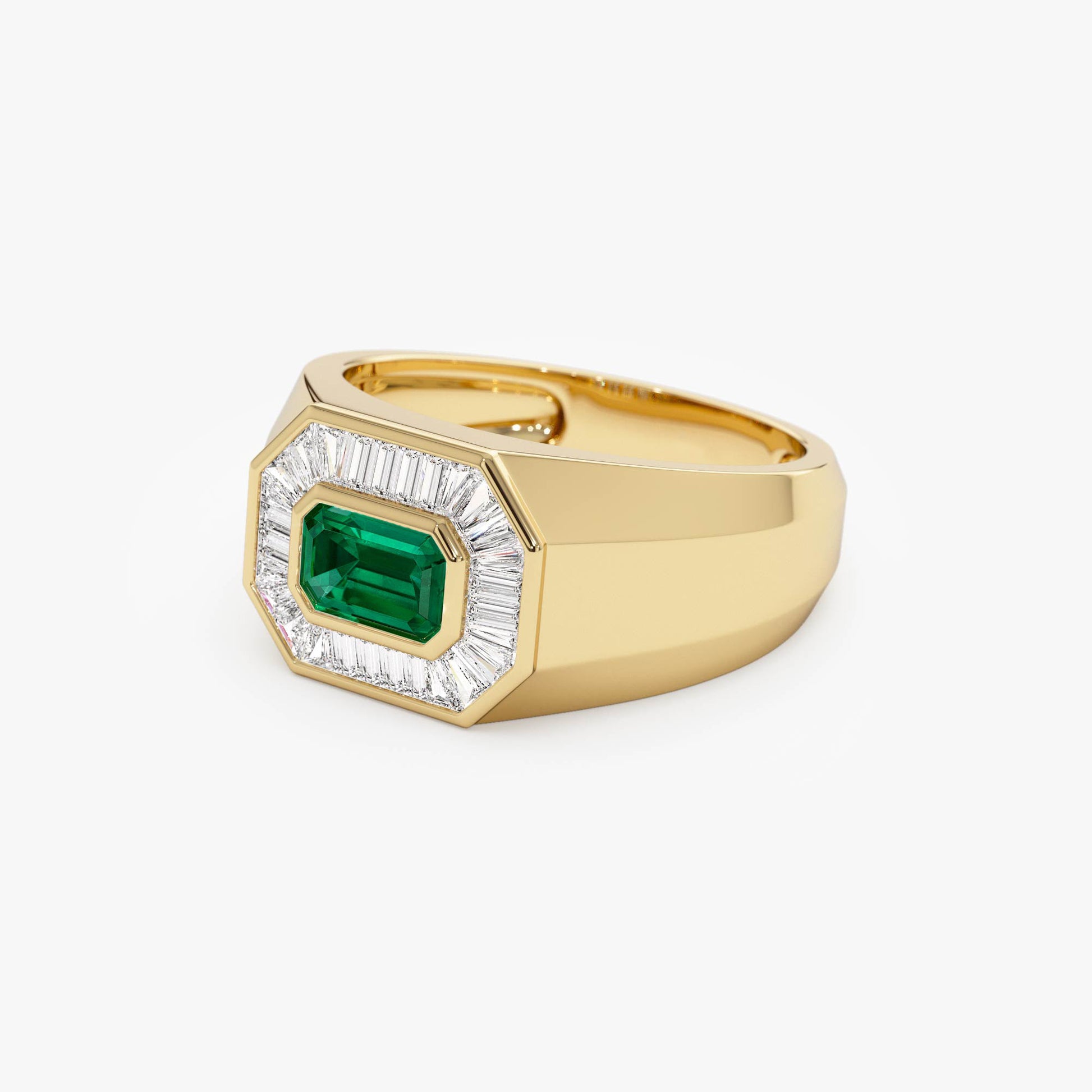 14k Octagon Shape Baguette Diamond Emerald Ring - Geum Jewels