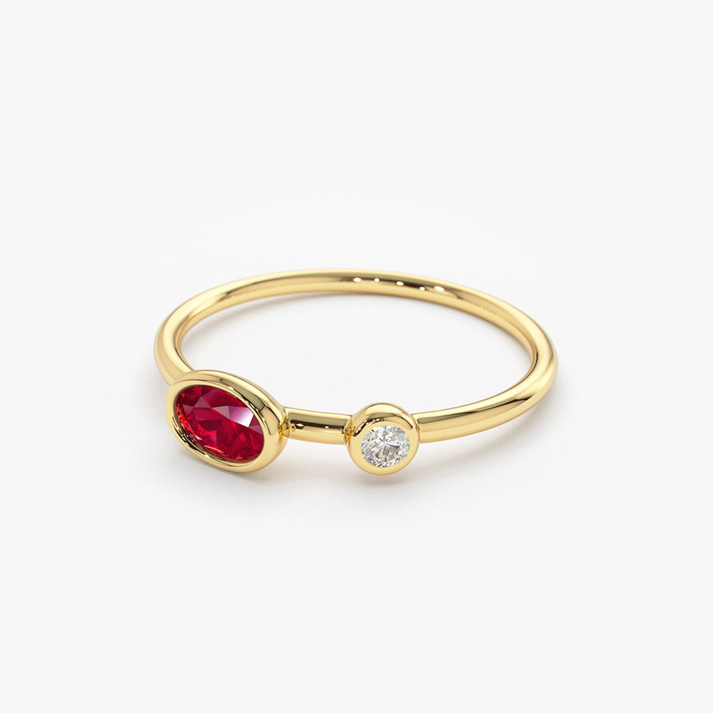 14k Oval Shape Bezel Setting Ruby and Diamond Ring