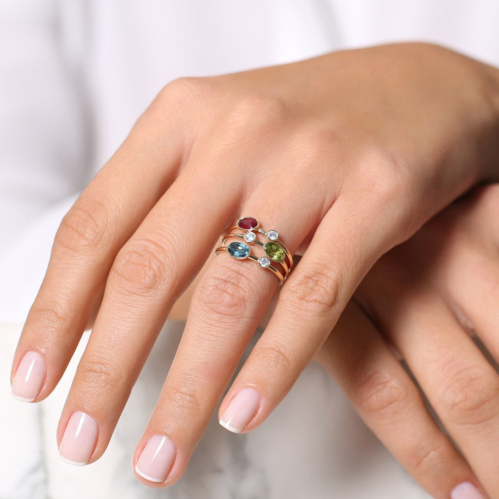 14k Oval Shape Bezel Setting Ruby and Diamond Ring
