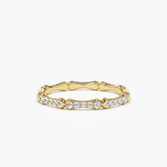14k Pave Diamond Bamboo Ring - Geum Jewels