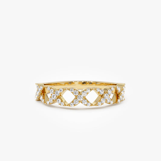 14k Pave Setting Round Diamond X Ring - Geum Jewels