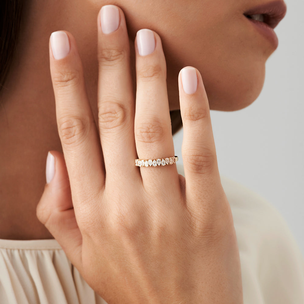 14k Pear Shape HalF Eternity Diamond Band
