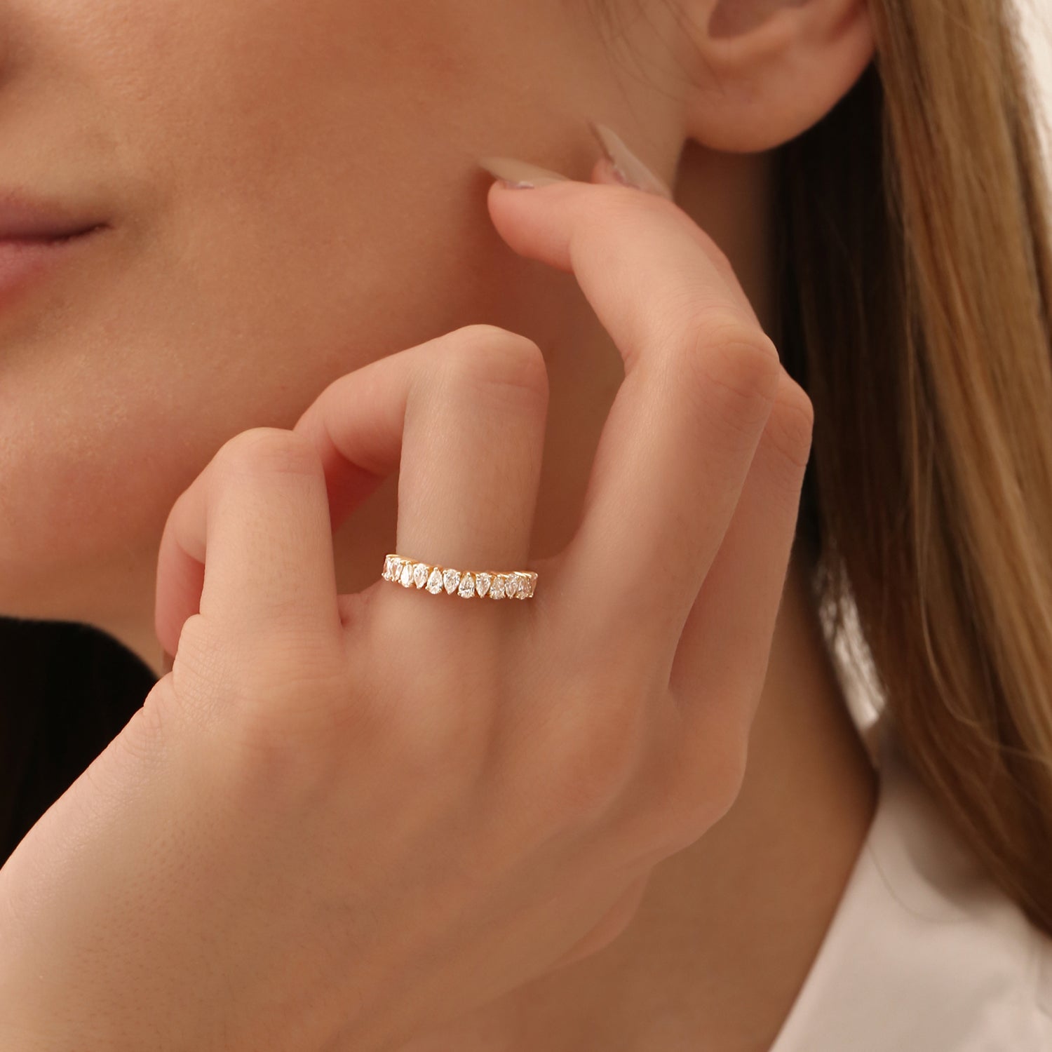 14k Pear Shape HalF Eternity Diamond Band
